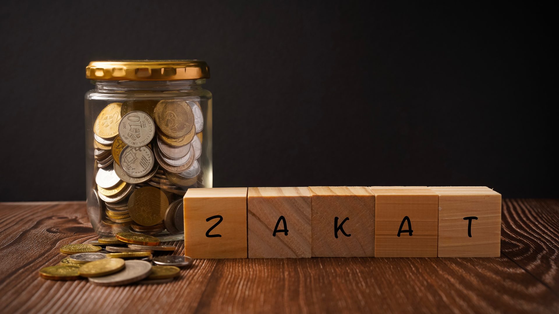 Zakat,Islamic,Concept.,zakat,Wordings,Wih,Coins,In,Jar,On