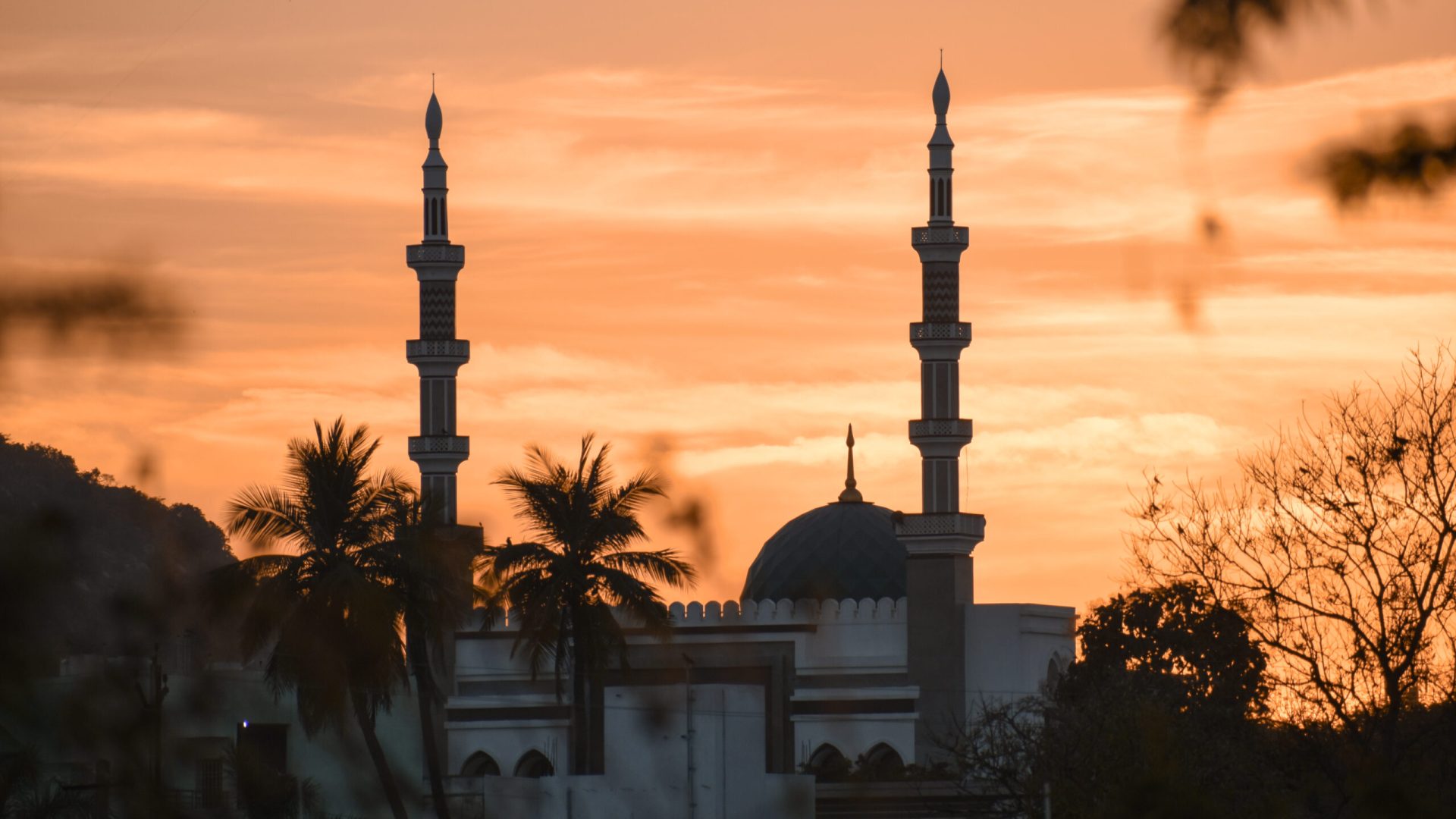 Mosque,Under,The,Orange,Clouds,During,Sunset,.