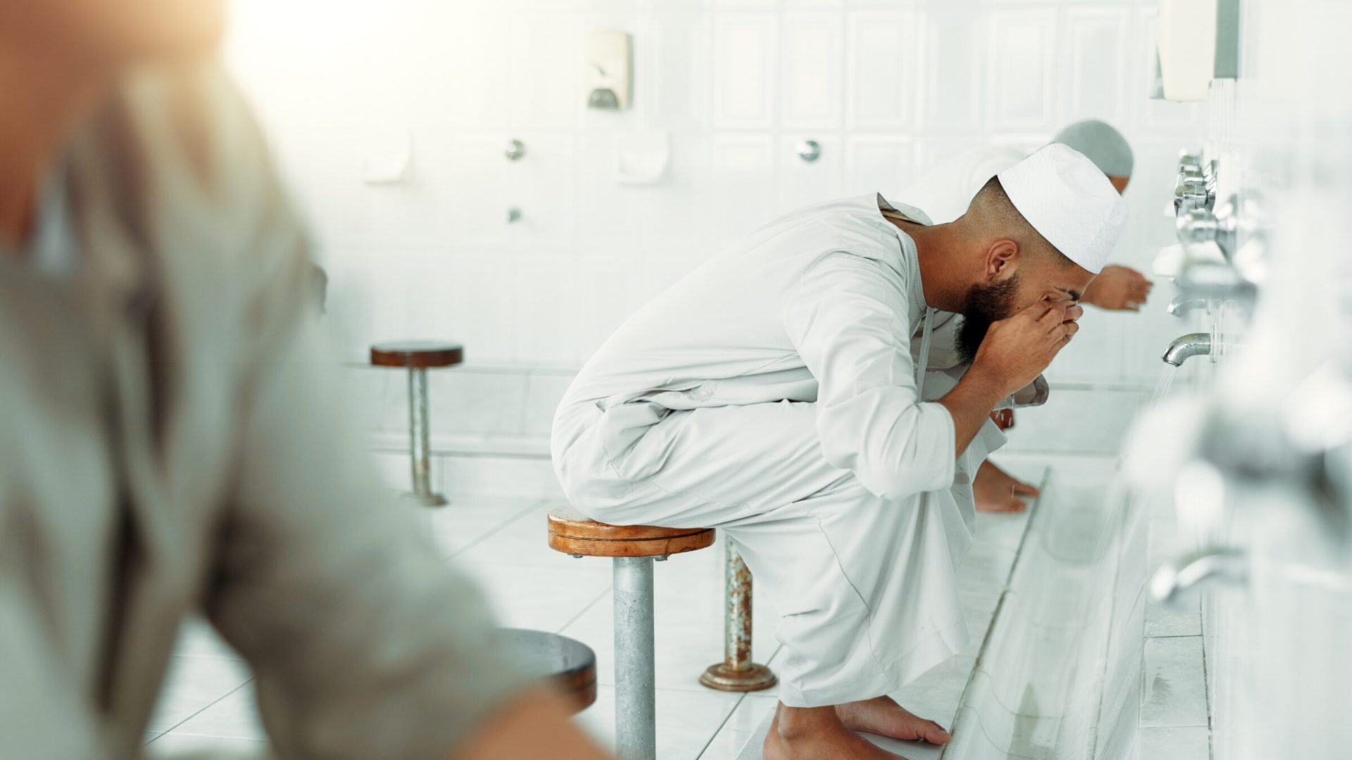 Muslim,,Religion,And,Men,Washing,Before,Prayer,In,Bathroom,For