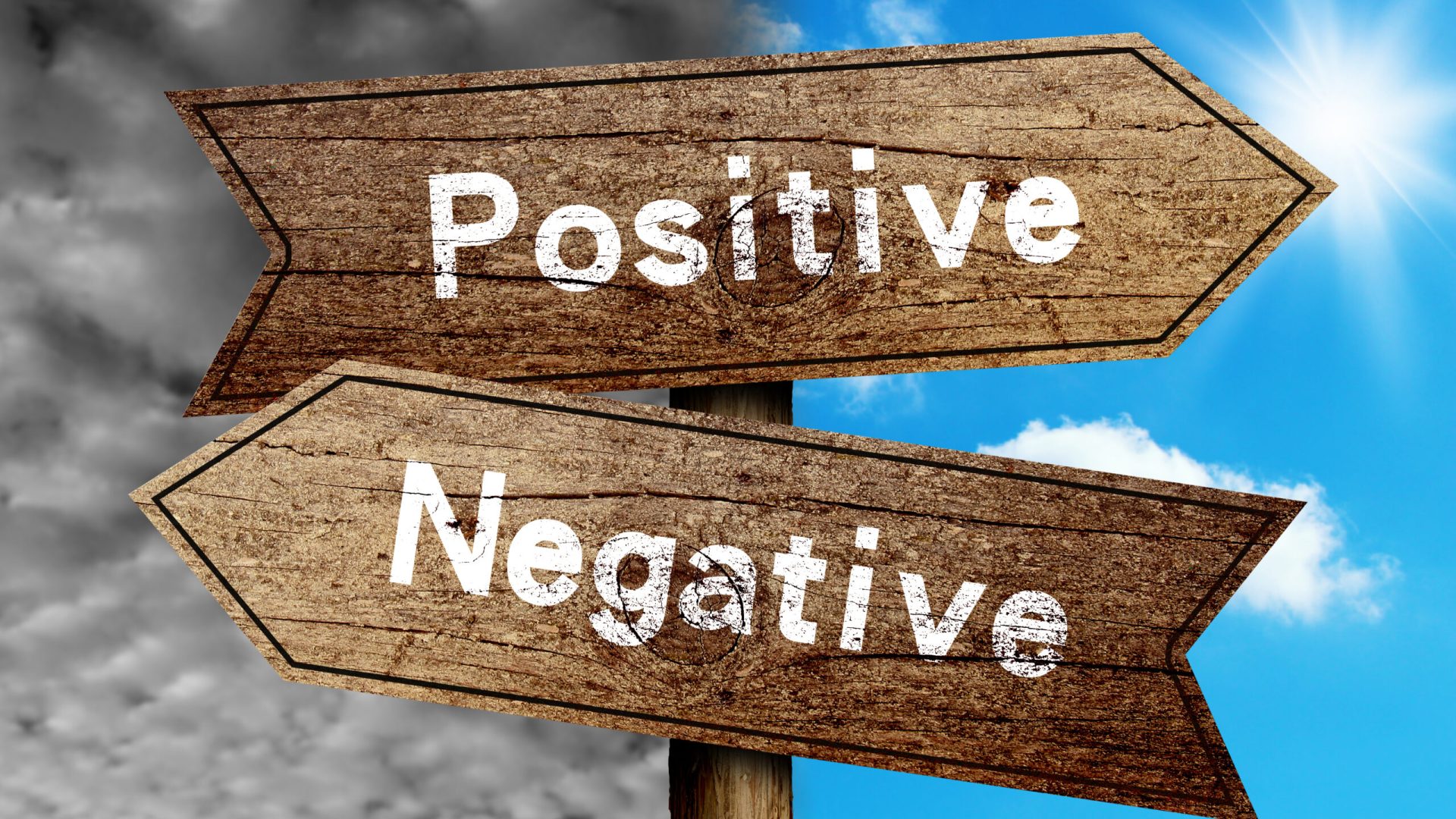 Positive,Or,Negative,Concept,Road,Sign,With,Cloudy,And,Sunny